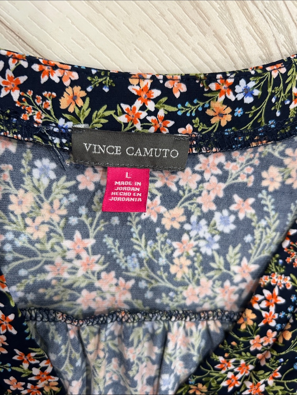 Vince Camuto Black Blouse with Coral & Blue Floral Print - Picture 2 of 3